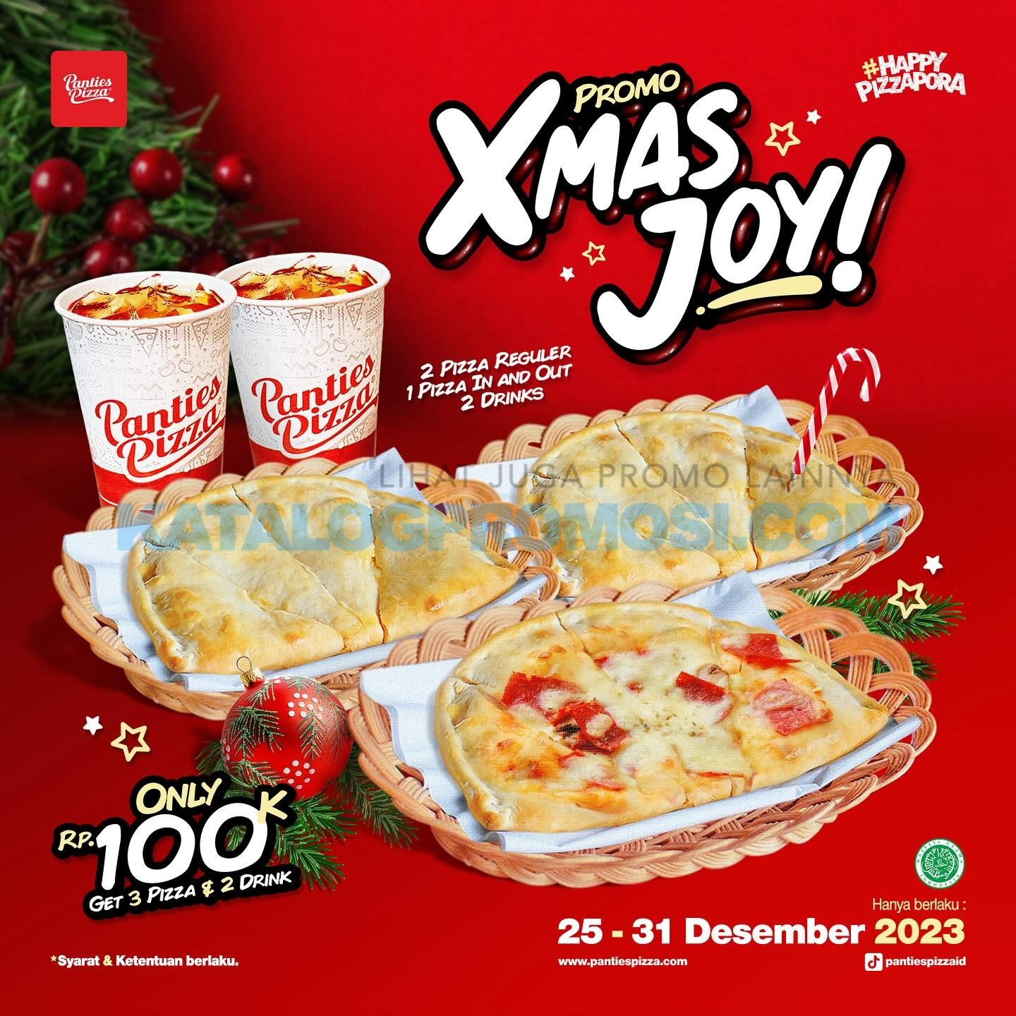 Promo Panties Pizza Xmas Joy ! Beli 3 Pizza + 2 Minuman cuma Rp. 100.000