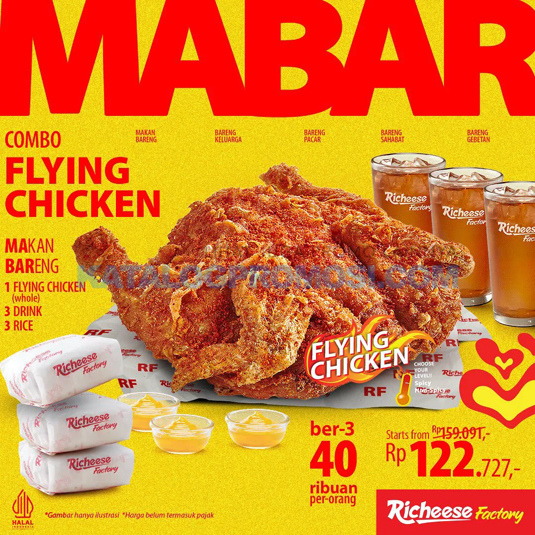 Promo RICHEESE FACTORY Combo MABAR Fire Flying Chicken mulai 122.727 aja!