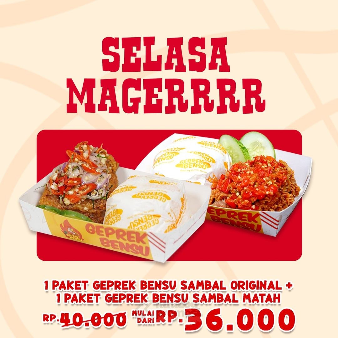 Promo GEPREK BENSU SELASA MAGER - Harga Spesial 2 Paket Geprek Bensu mulai Rp. 36.000