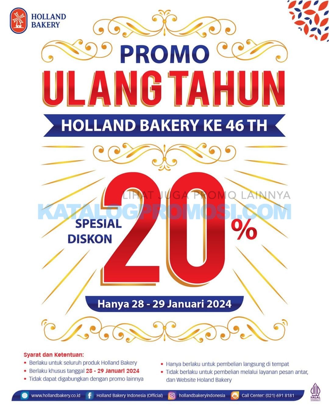 Promo ULANG TAHUN Holland Bakery Diskon 20% SEMUA PRODUK
