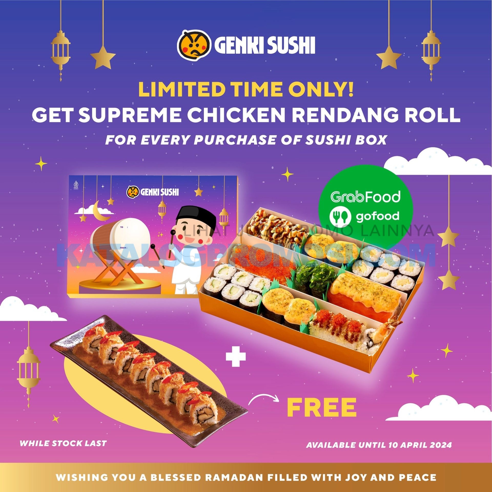 Promo GENKI SUSHI FREE Supreme Chicken Rendang Roll