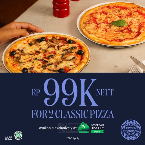 Promo Pizza Marzano 2 Classic Pizza cuma Rp 99ribu