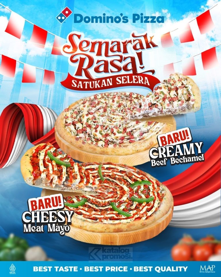 Promo DOMINOS SEMARAK RASA 🍕 SATUKAN SELERA ✊ BARU!! Chessy Meat Mayo 🔴 & Creamy Beef Bechamel