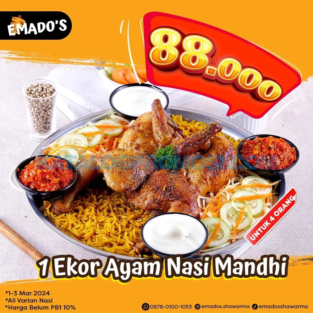 QnA VBage Emado’s Shawarma Promo Spesial Beli 1 Ekor Ayam Nasi Mandhi HANYA Rp. 88.000