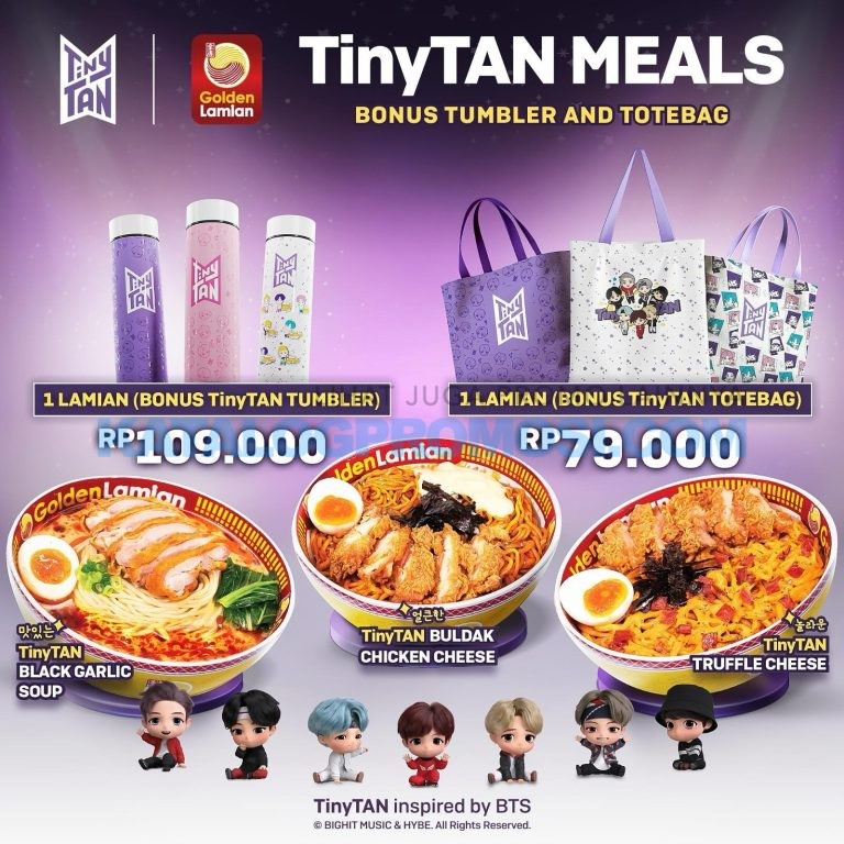 Promo GOLDEN LAMIAN X TINY TAN MEALS, BONUS TUMBLER DAN TOTEBAG. HARGANYA mulai Rp. 79RIBU