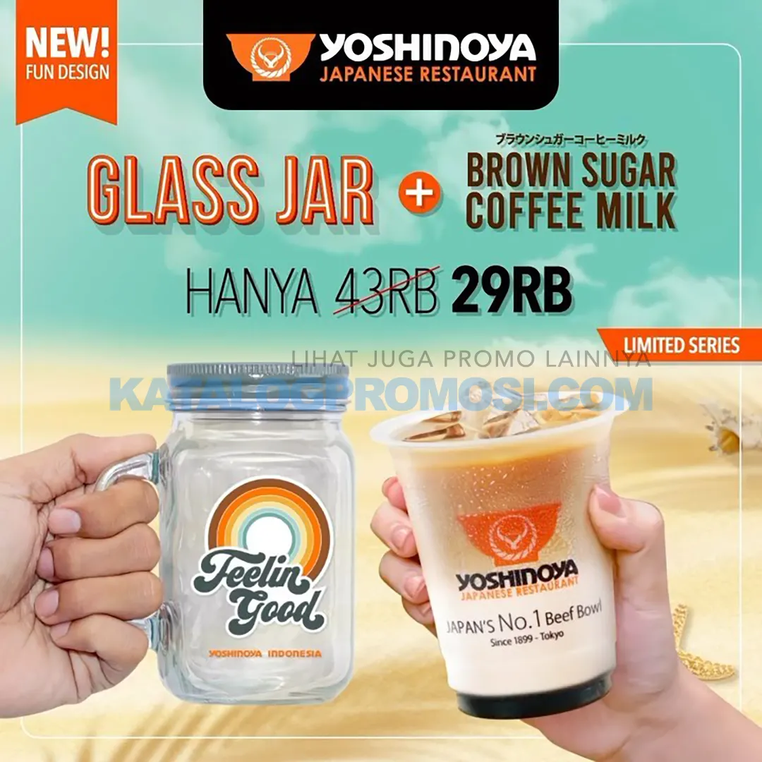 PROMO YOSHINOYA BELI Glass Jar + Brown Sugar Coffee Milk cuma Rp. 29RIBU
