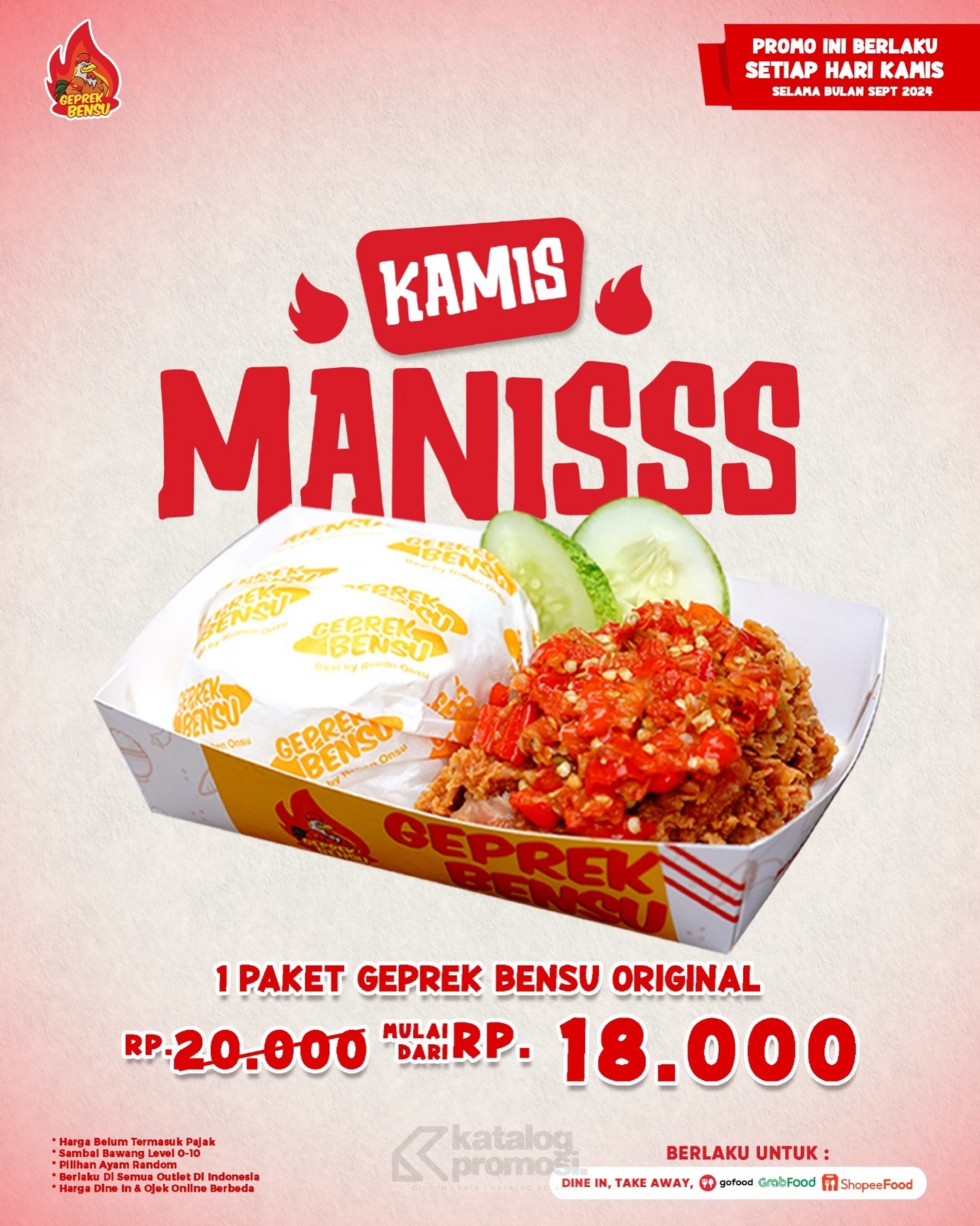 Promo GEPREK BENSU KAMIS MANISSS - 1 Paket Geprek Bensu Mulai dari 18.000an