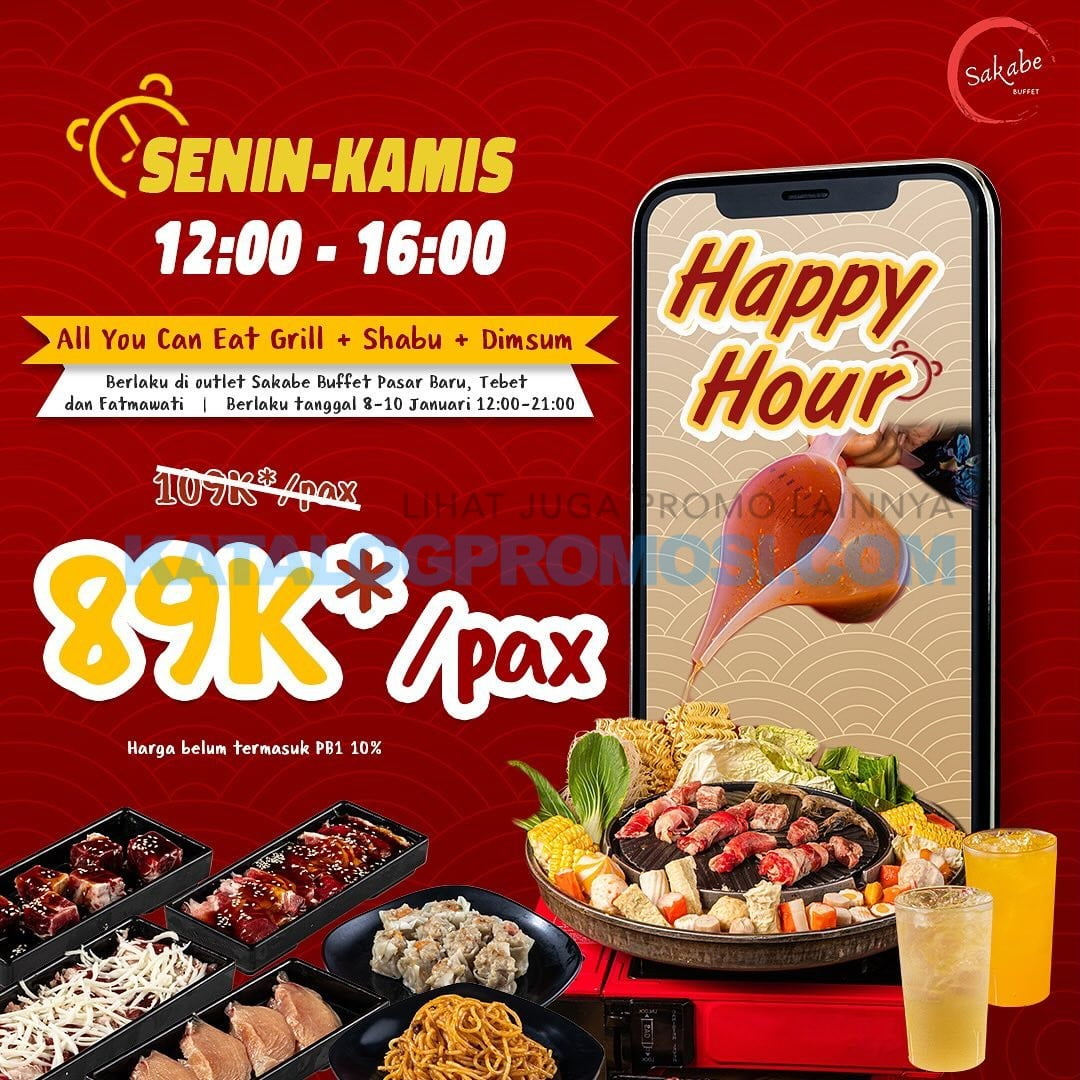 SAKABE BUFFET Promo HAPPY HOUR! All You Can Eat Grill + Shabu + Dimsum cuma Rp. 89K/pax