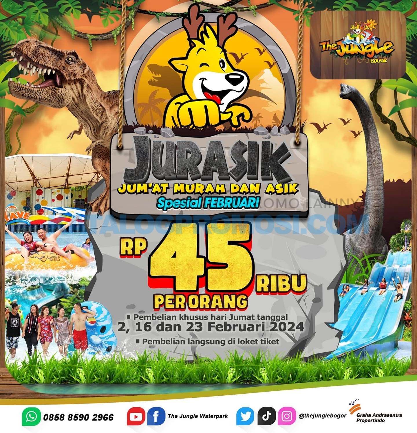 Promo THE JUNGLE JURASIK - Jum’at Murah Dan Asyik ! Harga Tiket mulai Rp. 45RIBU per orang berlaku  di tiap jumat di bulan Februari 2024 (2,16,23 Februari 2024)
