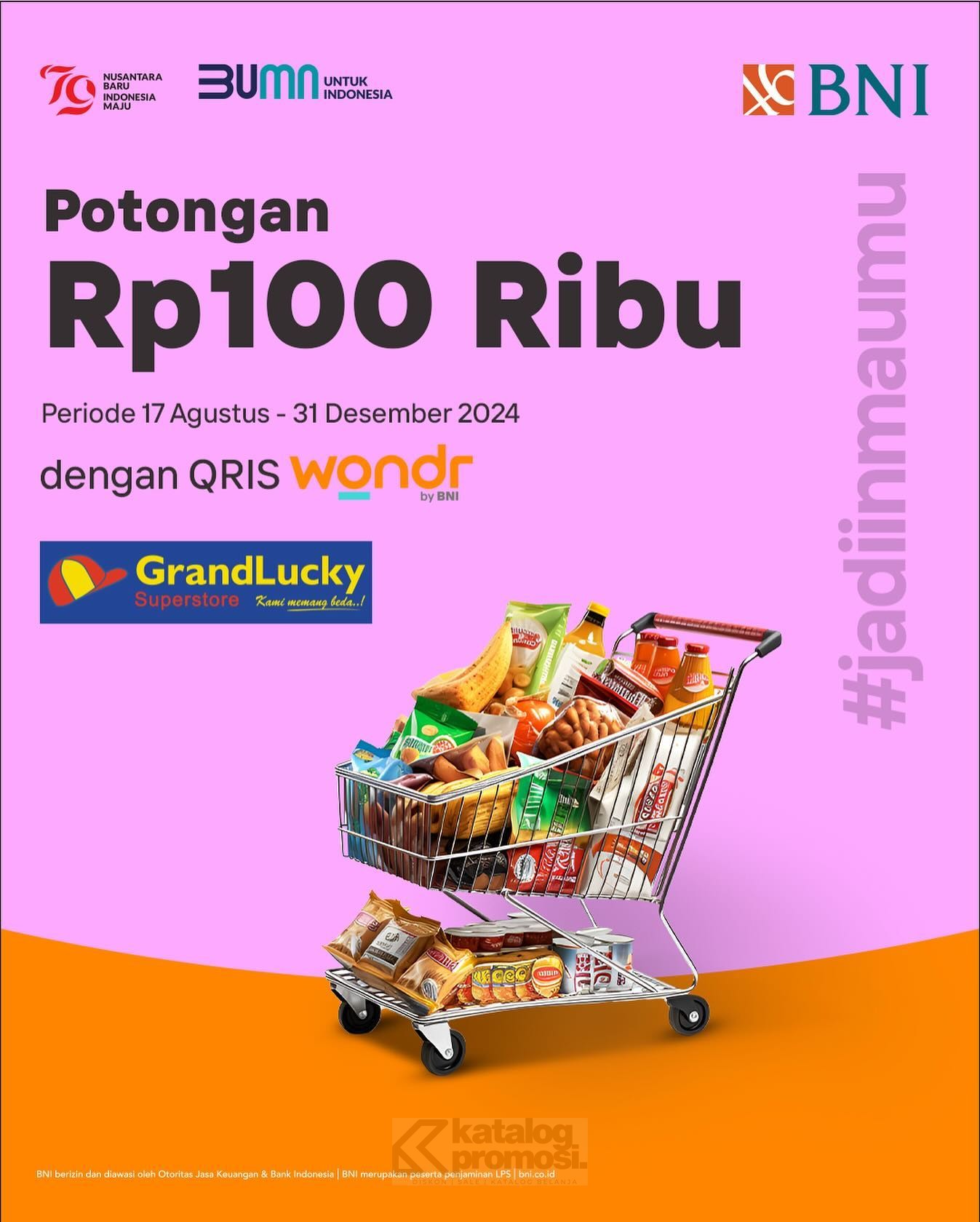 Promo GRAND LUCKY SPESIAL BNI - DISKON HINGGA Rp. 100RIBU* dengan QRIS wondr by BNI sd. 31 Desember 2024