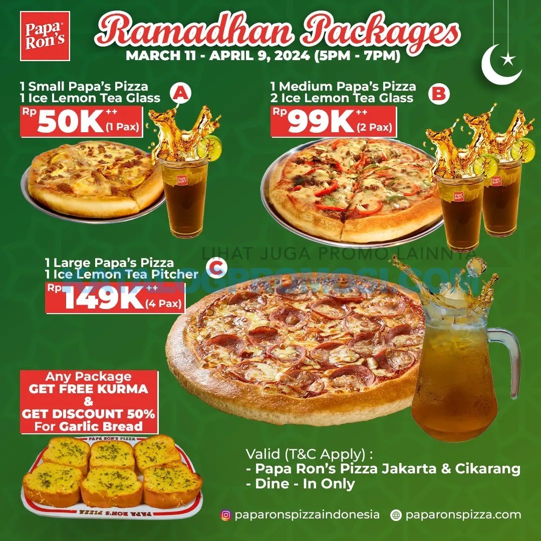 Promo Papa Ron's Pizza Ramadhan Packages mulai Rp. 50RIBUAN aja tersedia dari tanggal 11 Maret - 9 April, 2024