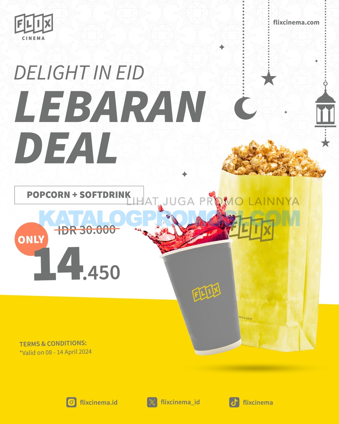 Promo FLIX CINEMA LEBARAN DEAL - Paket Popcorn dan Minuman Hanya Rp 14.450 BERLAKU tanggal 08-14 April 2024