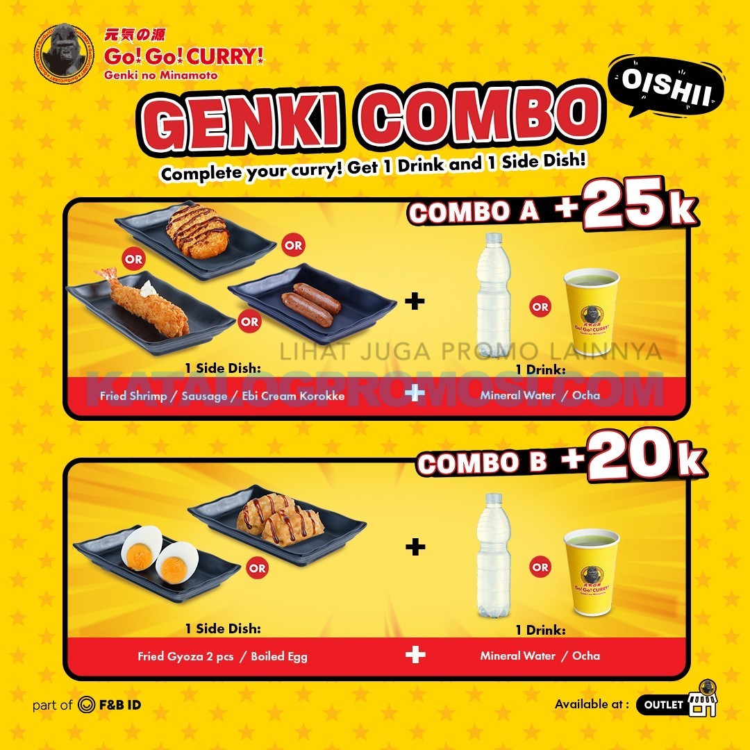 Promo GO! GO! CURRY GENKI COMBO - TAMBAH + Rp. 20.000 dapat 1 side dish + air mineral