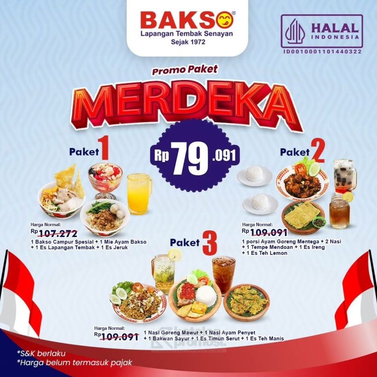 Promo Bakso Lapangan Tembak Senayan Paket Merdeka cuma Rp. 79.091 Berlaku dari 1-31 Agustus 2024