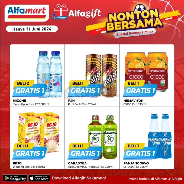 PROMO ALFAMART NONTON BERSAMA SPESIAL DUKUNG TIMNAS BELI 1 GRATIS 1 berlaku hanya di tanggal 11 Juni 2024