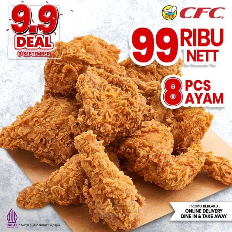 Promo 9.9 CFC INDONESIA KHUSUS ONLINE DELIVERY BELI 8PCS AYAM CUMA 99RIBU