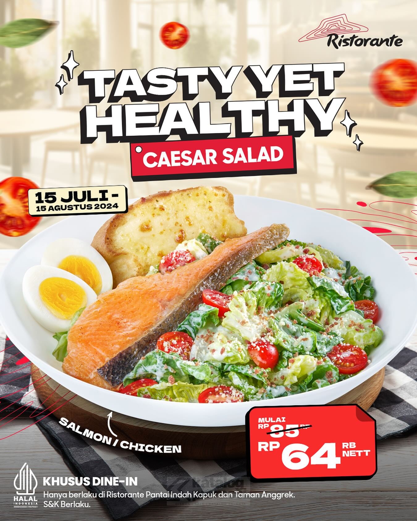 PROMO PIZZA HUT SPECIAL PRICE Caesar Salad Salmon/Chicken cuma Rp. 64.000 berlaku mulai tanggal 15 Juli-15 Agustus 2024