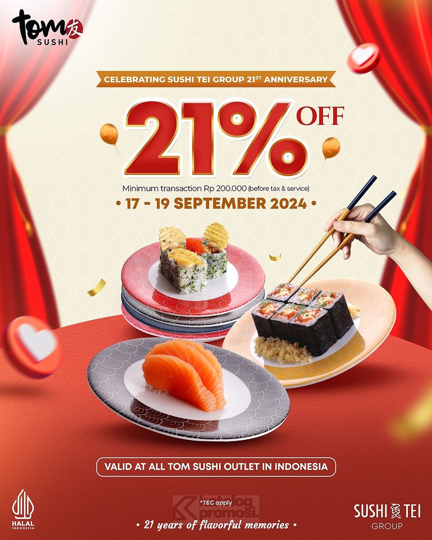 Promo TOM SUSHI Celebrating 21 Anniversary Disc 21% Off*