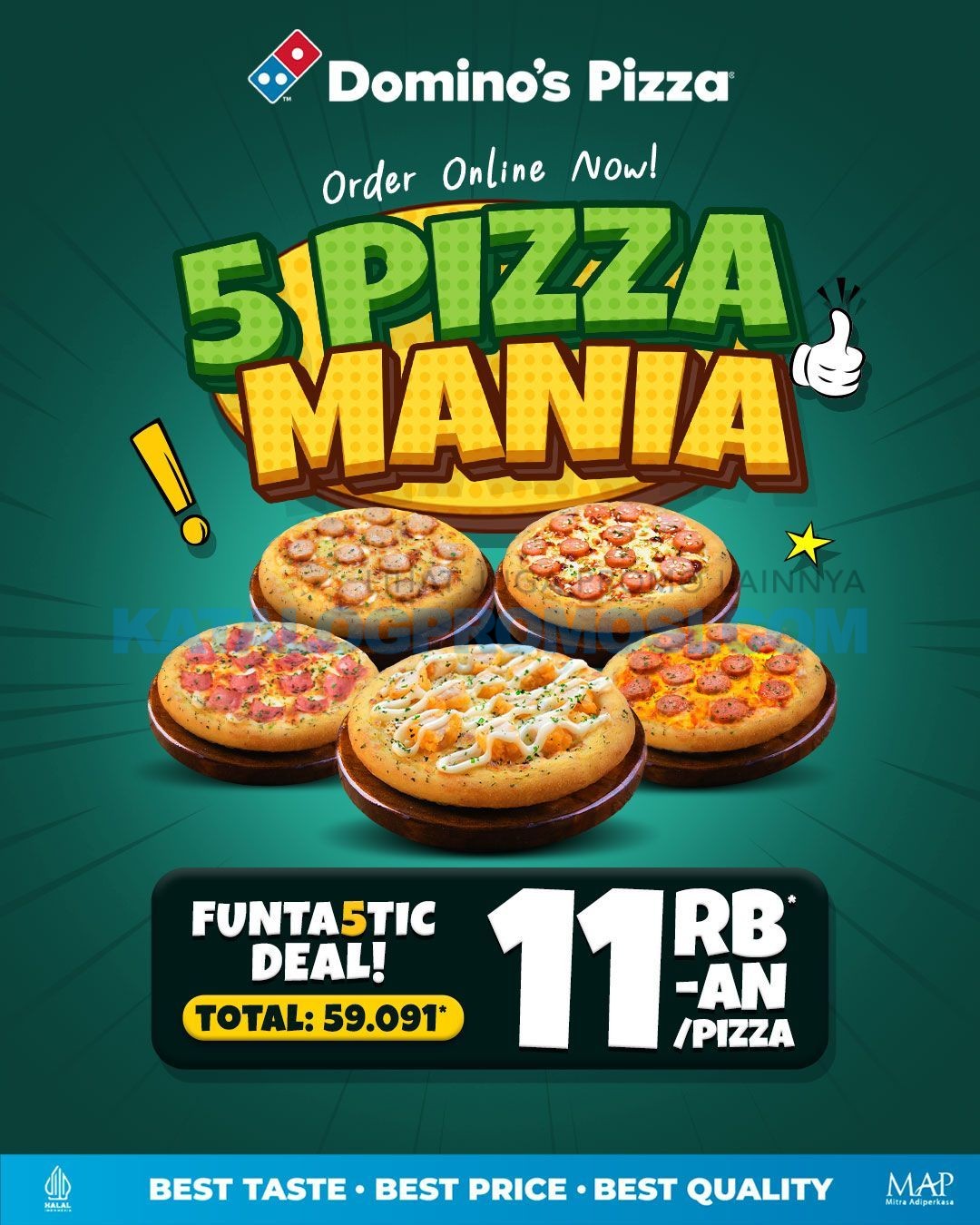 Promo DOMINO’S PIZZA FUNTA5TIC DEAL - Paket 5 Pizza Mania mulai Rp. 11RIBUAN per pizza