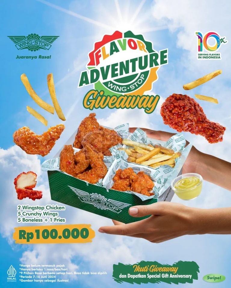 Promo WINGSTOP FLAVOR ADVENTURE - GIVEAWAY MENU SETIAP HARI BERLAKU mulai tanggal 07-16 Juni 2024