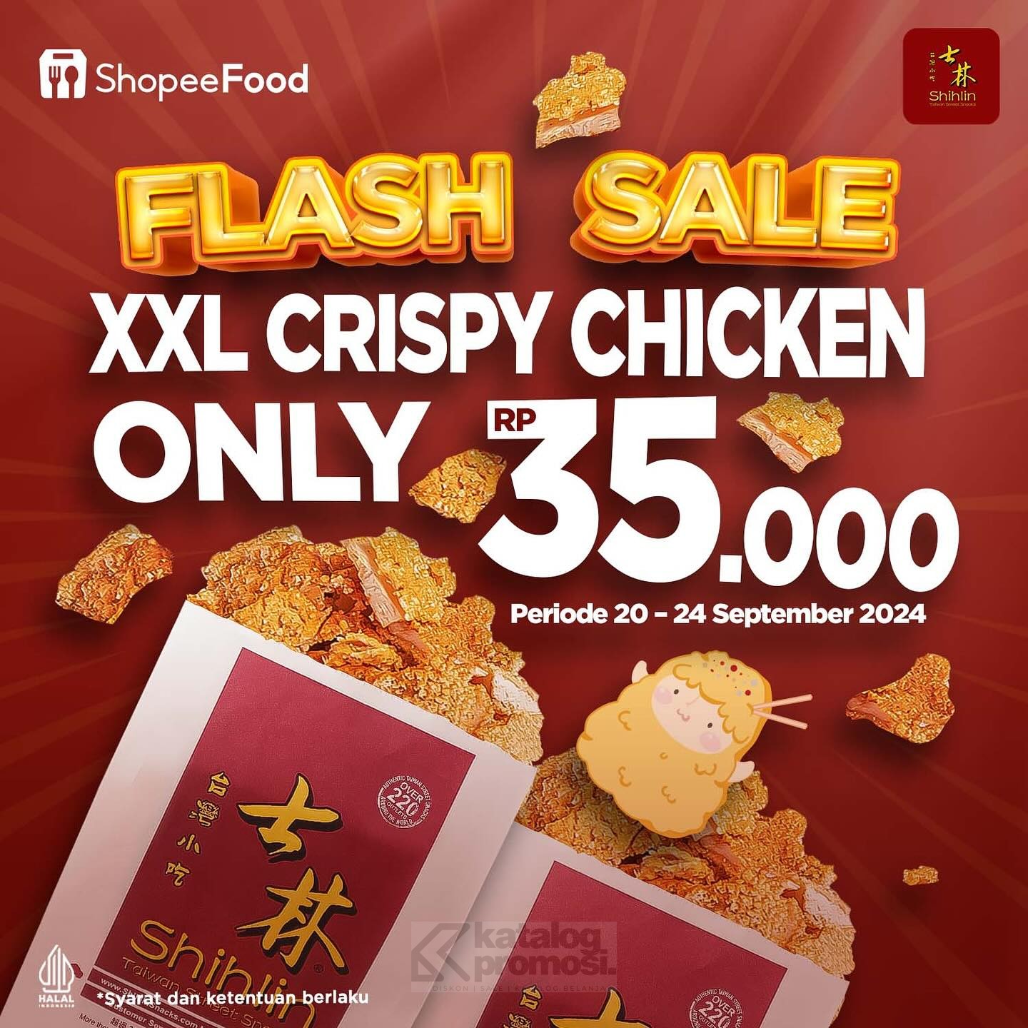 Promo Shihlin ShopeeFood Flash Sale! Beli XXL Crispy Chicken cuma Rp. 35.000