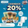 PROMO LAWSON CASHBACK 20% kalau udah belanja minimal 50K (kecuali rokok & pulsa) dan didalamnya terdapat produk original Lawson