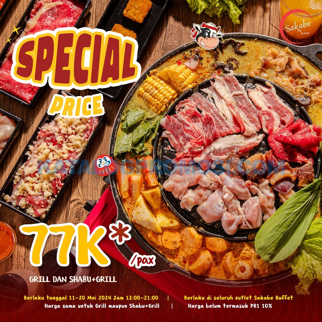 SAKABE BUFFET Promo SPECIAL PRICE! All You Can Eat Grill dan Shabu + Grill cuma Rp. 77K/pax