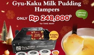 Promo Gyu-Kaku Milk Pudding Hampers seharga Rp. 248.000, tersedia di semua outlet Gyu-Kaku, GrabFood, dan GoFood.