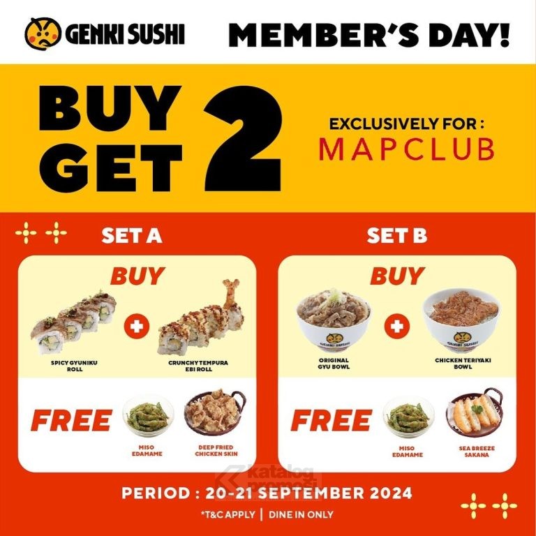 GENKI SUSHI Promo MEMBER'S DAY BUY 2 GET 2 untuk Mapclub Members