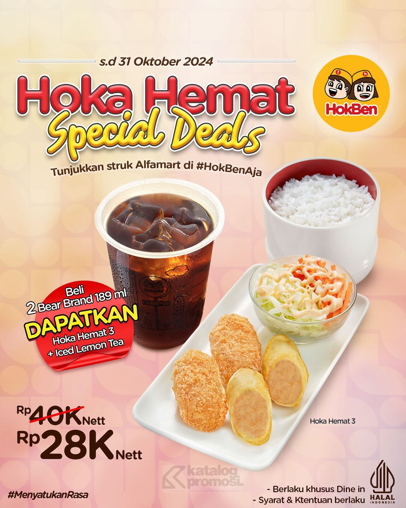 PROMO HOKBEN PAKET HOKA HEMAT 3 + ICED LEMON TEA cuma Rp 28.000