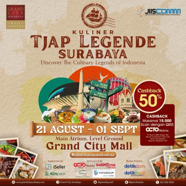 KULINER TJAP LEGENDE SURABAYA di Grand City Mall Surabaya mulai tanggal 21 Agustus - 1 September 2024 di Main Atrium Grand City Mall, Surabaya