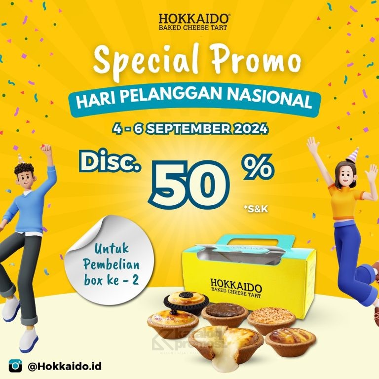 Promo Hokkaido Hari Pelanggan Nasional DISKON 50%* untuk Hokkaido Baked Cheese Tart favoritmu