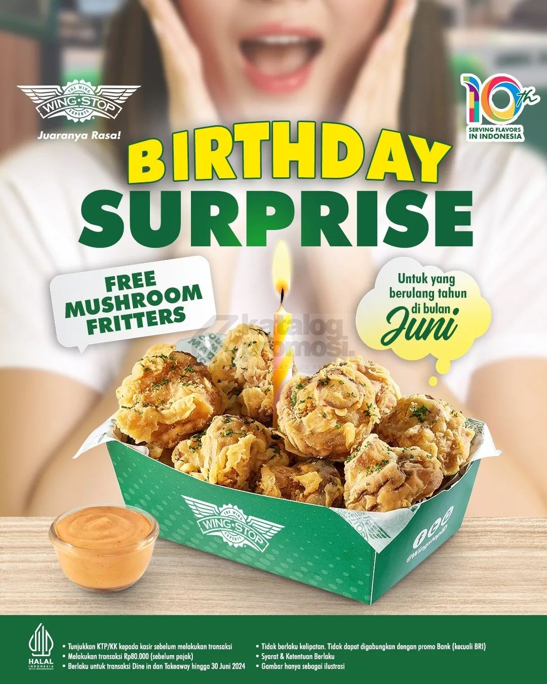 Promo WINGSTOP BIRTHDAY SURPRISE GRATIS Mushroom Fritters buat kalian yang berulang tahun di bulan JUNI 2024