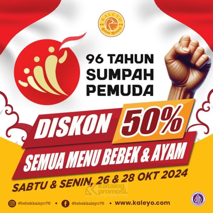 Promo Bebek Kaleyo Spesial Sumpah Pemuda – Diskon 50% untuk semua menu Bebek & Ayam