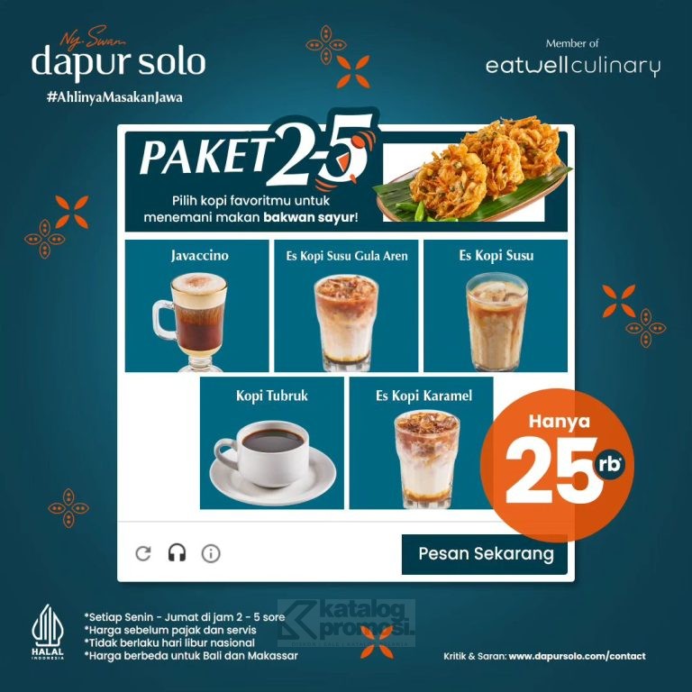 Promo Dapur Solo Paket Bakwan Sayur + Kopi Tradisional Favorit cuma Rp. 25Ribu