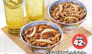 Promo YOSHINOYA GRABFOOD DINE IN 2 Beef Bowl + 2 Ocha Hanya Rp80.000