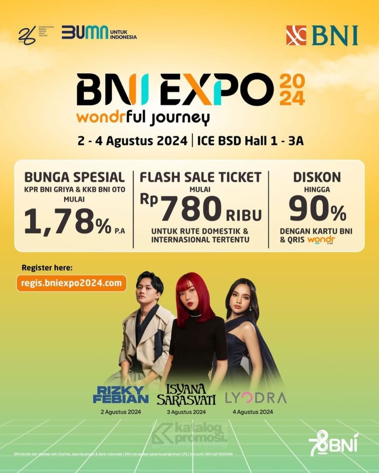 BNI Expo 2024 di ICE BSD City, Hall 1-3A mulai tanggal 2-4 Agustus 2024 jam 10.00 - 21.00 WIB