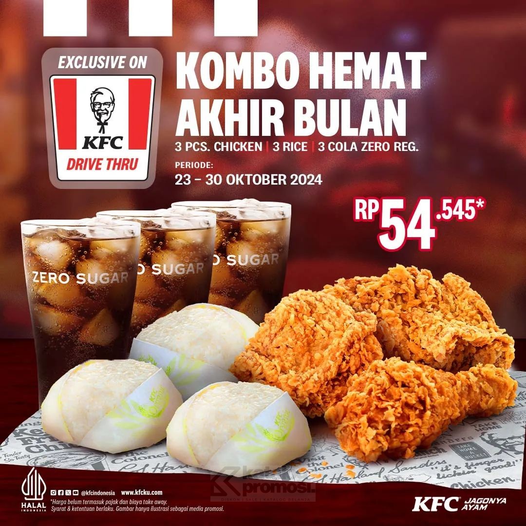 Promo KFC Drive Thru Paket Kombo Hemat Akhir Bulan Bertiga cuma Rp. 54.545