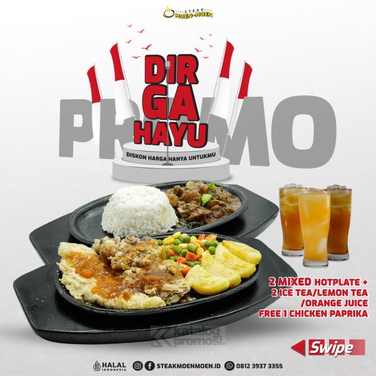 Promo Steak Moen Moen AGUSTUS HEMAT! mulai Rp. 56.000 FREE 1pcs CHICKEN PAPRIKA berlaku selama bulan Agustus 2024