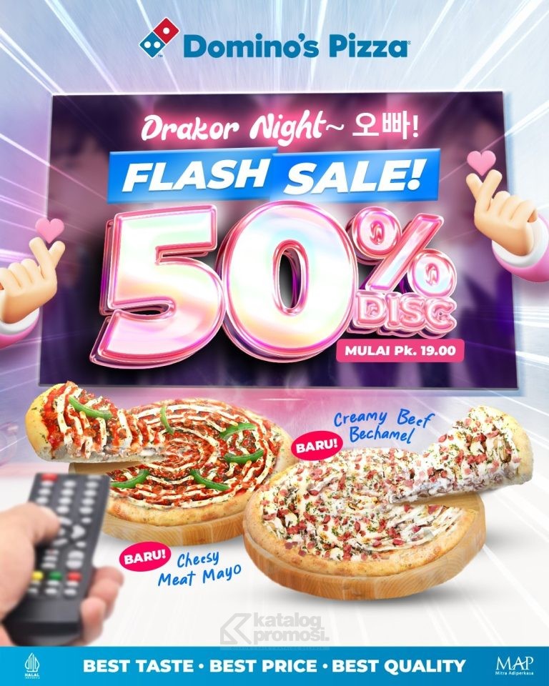 Promo Domino's Pizza FLASH SALE TIME DISKON 50% on Medium Pizza Mulai Pk.19.00.