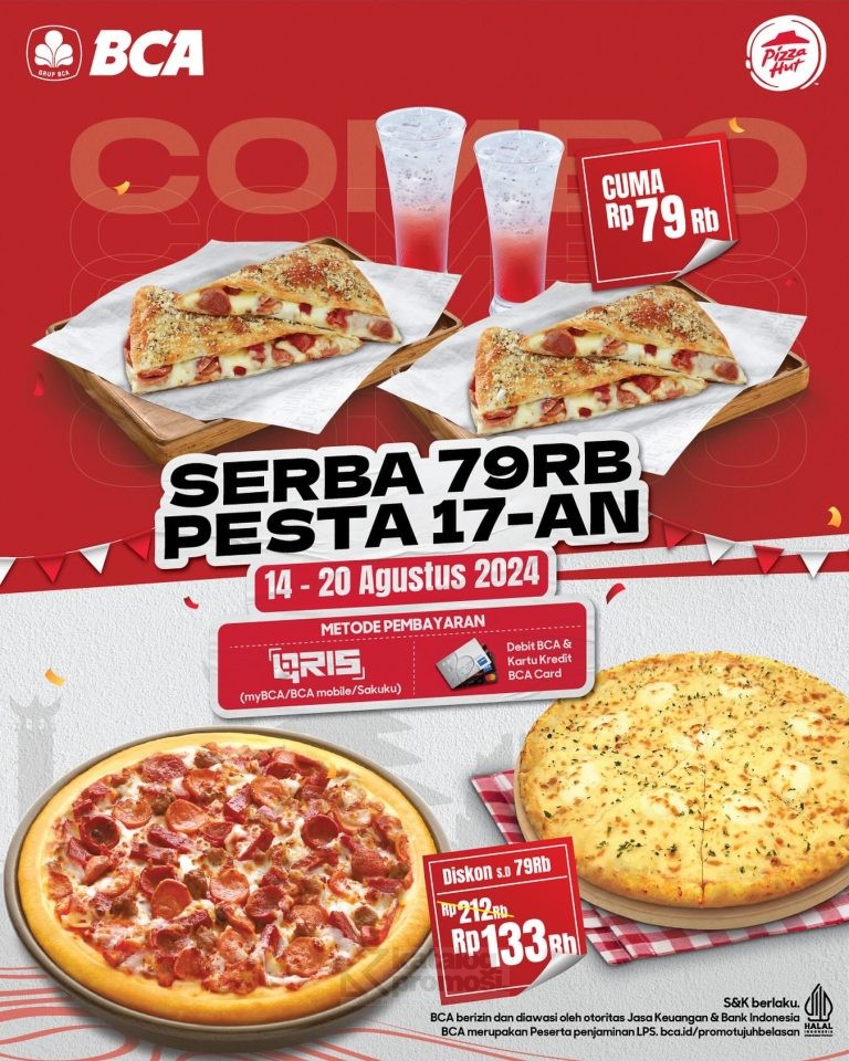 Promo PIZZA HUT PESTA 17-AN MAKAN BERDUA HEMAT SEMUA SERBA RP 79.000 berlaku tanggal 14-20 Agustus 2024