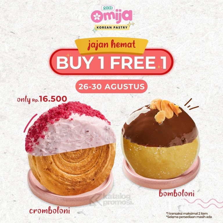 Promo OMIJA CAFE JAJAN HEMAT BELI 1 GRATIS 1 berlaku tanggal 26-30 Agustus 2024