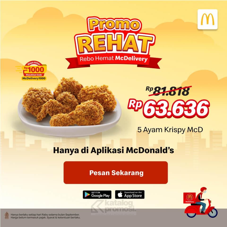 Promo MCDONALDS Rebo Hemat McDelivery, Beli 5pcs Ayam Spicy MCD cuma 50RIBU