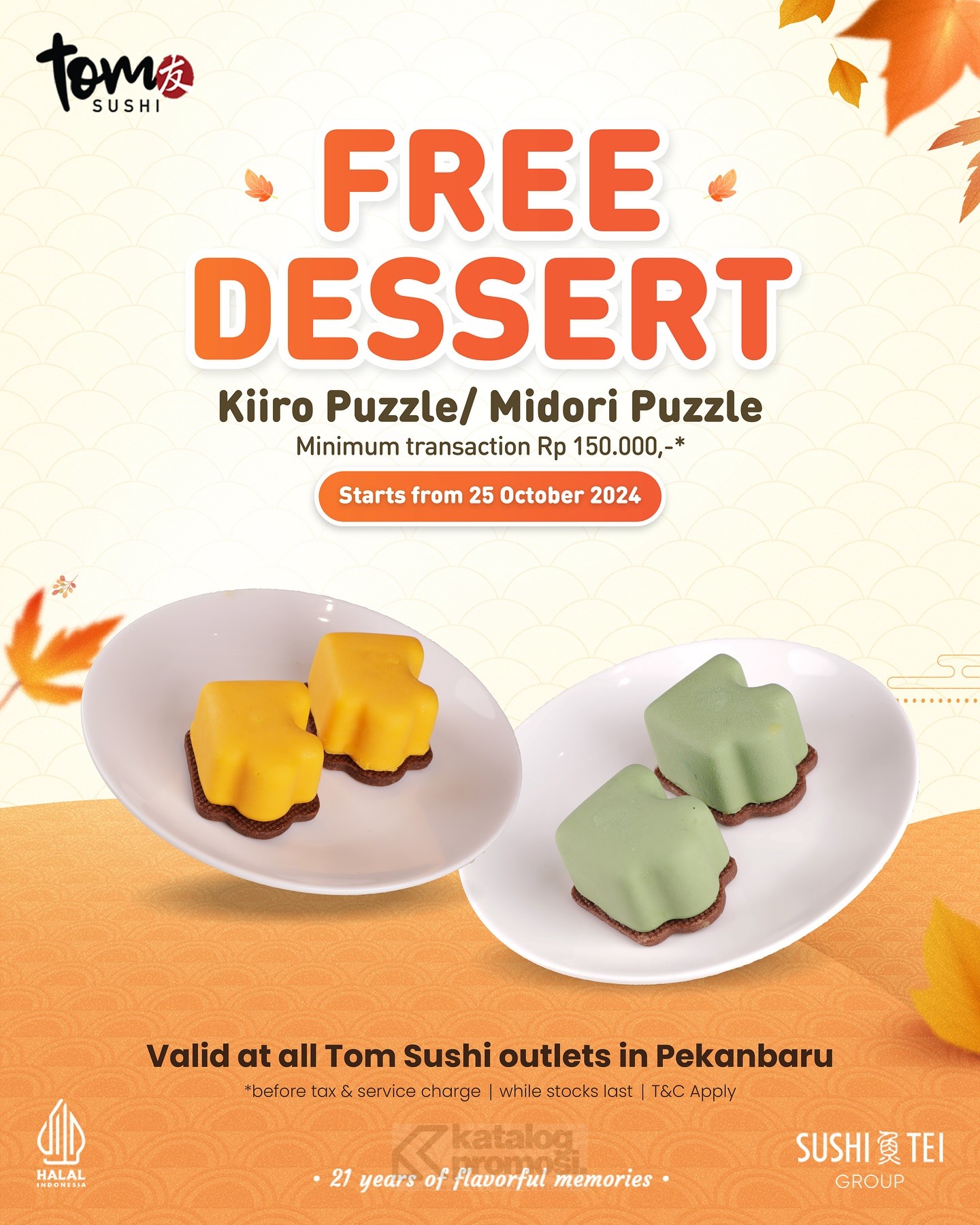 Promo Tom Sushi Pekanbaru GRATIS Dessert Kiiro Puzzle atau Midori Puzzle*