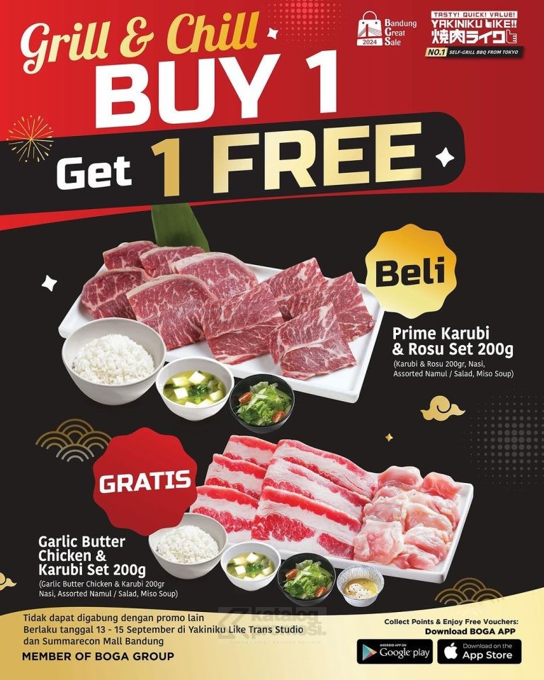 Promo YAKINIKU LIKE GRILL & CHILL - BUY 1 GET 1 FREE SET MENU*