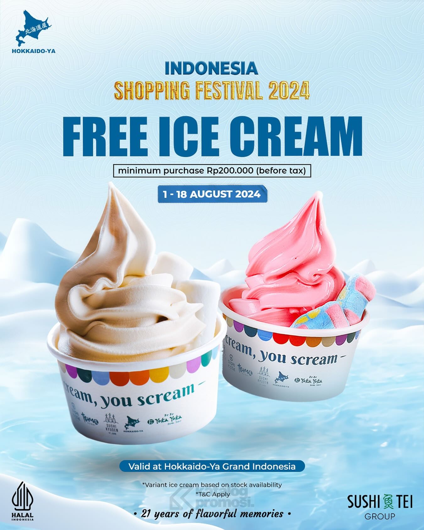 Promo Hokkaido-Ya Indonesia Shopping Festival 2024 GRATIS Es Krim berlaku tanggal 01-18 Agustus 2024