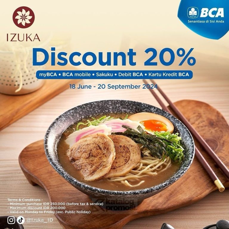 Promo IZUKA DISKON 20% dengan KARTU KREDIT BCA BERLAKU sd. tanggal 20 September 2024