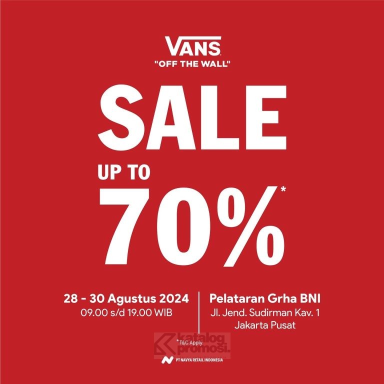 VANS BAZAAR SALE UP TO 70% OFF di Pelataran Grha BNI tanggal 28-30 Agustus 2024