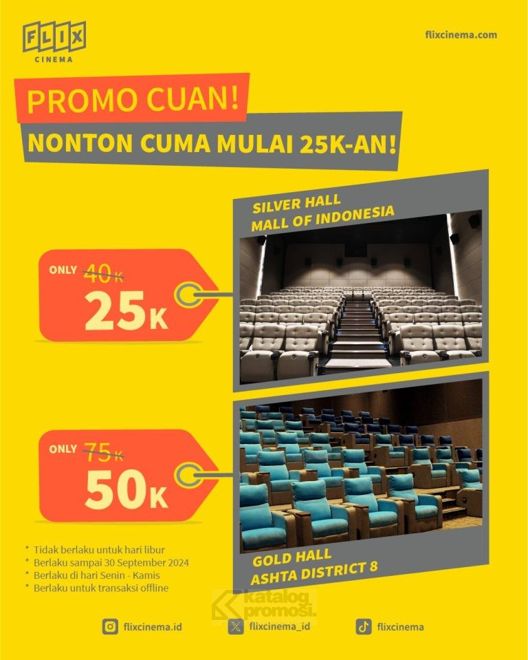 Promo FLIX CINEMA CUAN! Harga Spesial Silver Hall dan Gold Hall mulai Rp. 25.000