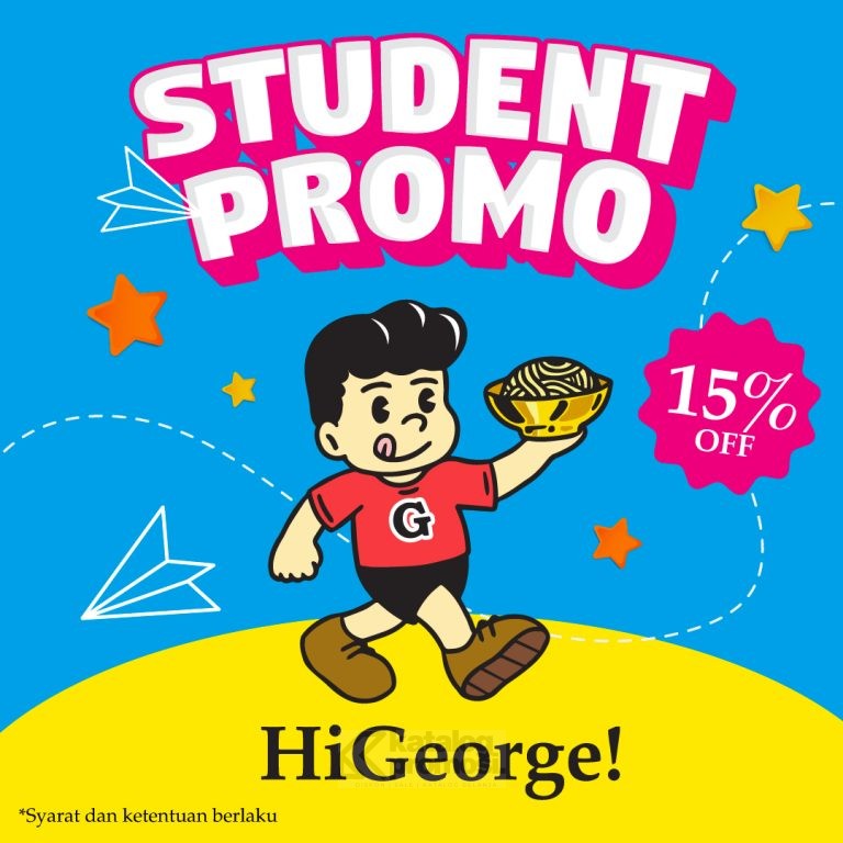 Promo HiGeorge! Student Deals Discount 15% off berlaku 1 Agustus 2024 s/d 31 Desember 2024